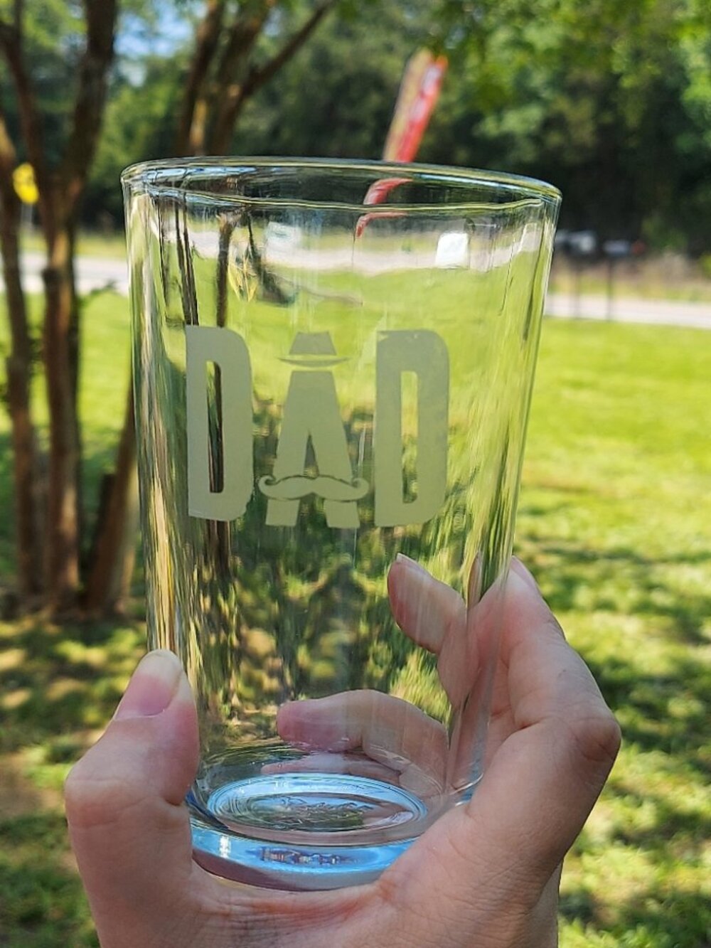 Hand etched Beautiful Beacons Dad glass